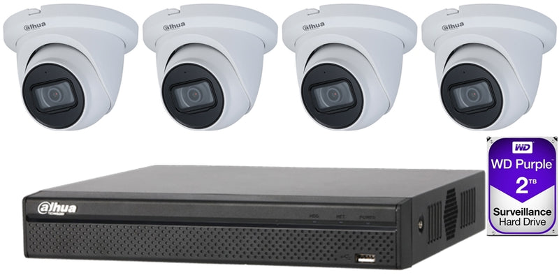 Dahua 4 x 8MP Eyeball / Turret Kit with 4CH NVR4104HS NVR + 2TB HDD 2.8mm lens