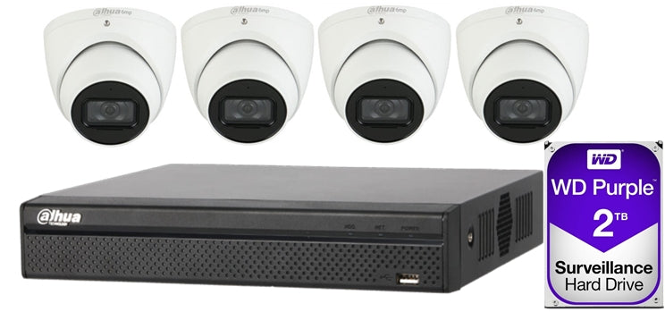 Dahua 4 x 6MP DH-IPC-HDW3641TM with SMD Turret Kit with 4CH NVR + 2TB HDD