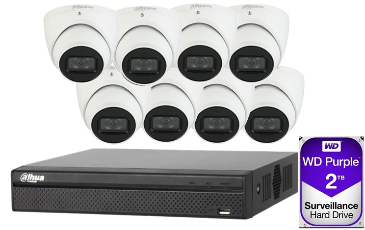 Dahua 8 x 6MP DH-IPC-HDW3641TM with SMD Turret Kit with 8CH NVR + 2TB HDD