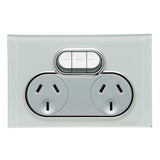 Clipsal Saturn Glass Range Double Power Point + Extra Switch 10amp - Ocean Mist - CLI4025X-OM